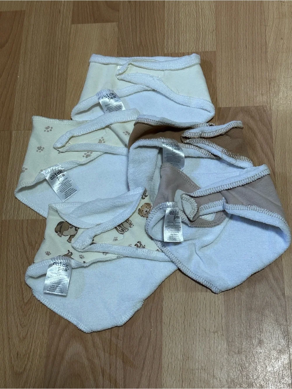 chick pea Baby Bib Set in Cream, Brown and Tan - Puppy Snack Print